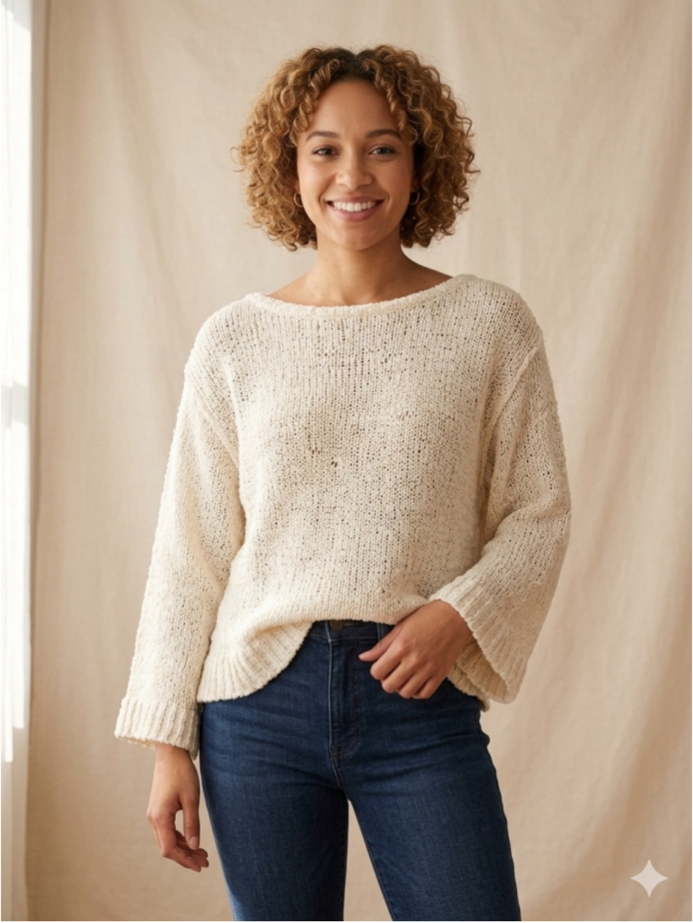 Abound Cream Textured Knit Bell Sleeve woman’s Sweater Sz XS 2023